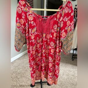 Angie Red and Orange Floral Dress/Tunic